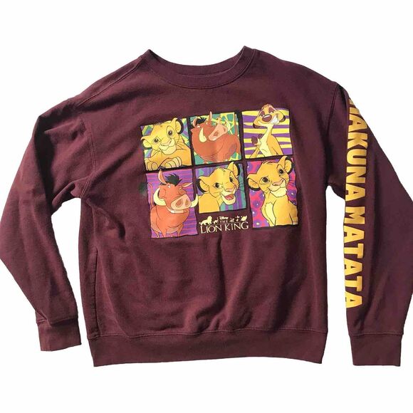 Disney Lion King Crewneck Sweatshirt Women Size M Burgundy Samba Hakuna Matata - Picture 1 of 7